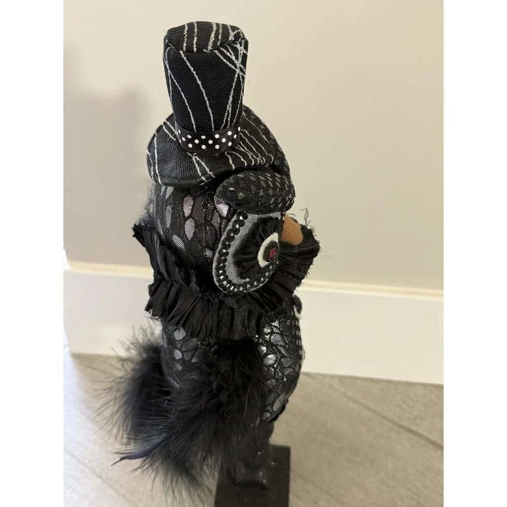 Katherine's Steampunk Black‎ Fabric Owl Feathers Pedestal 17